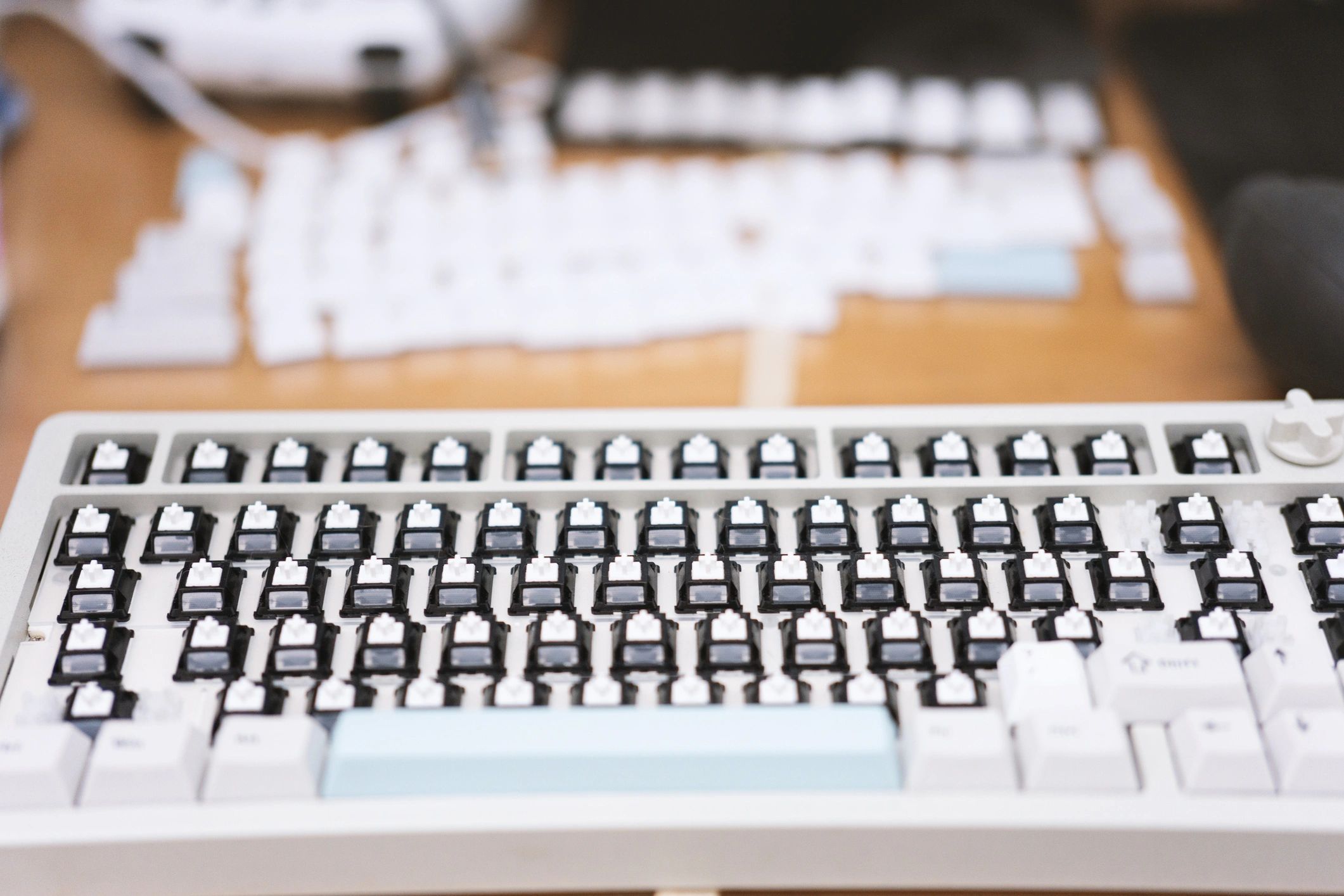 DIY mechanical keyboard with switches removed during cleaning
